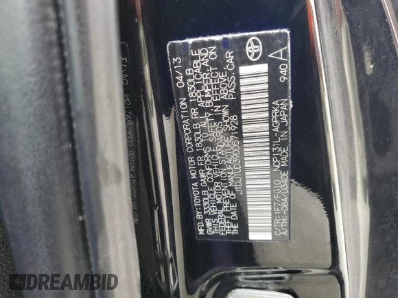 2013 Toyota Yaris L with VIN JTDJTUD39DD571928, listed as a Copart auction lot 78187364 with 242,227 mi miles and Salvage Title. Bid and sale history available at carsss.com. Image 14.