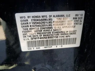 2014 Honda Pilot LX with VIN 5FNYF4H26EB002150, listed as a Copart auction lot 53371535 with 114,428 mi miles and Salvage Title. Bid and sale history available at DreamBid. Image 13.