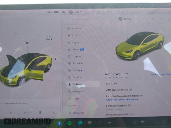 2018 Tesla Model 3 Long Range Battery with VIN 5YJ3E1EA8JF059385, listed as a IAAI auction lot 42116589 with 63,630 mi miles and . Bid and sale history available at DreamBid. Image 16.