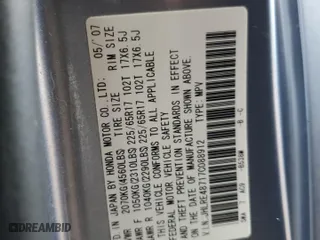 2007 Honda CR-V EX-L with VIN JHLRE48717C088912, listed as a Copart auction lot 46753155 with 147,909 mi miles and Salvage Title. Bid and sale history available at carsss.com. Image 12.