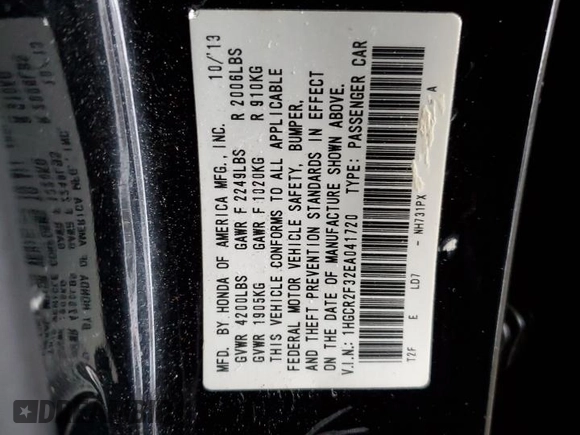 2014 Honda Accord LX z VIN 1HGCR2F32EA041720, wystawiony jako Copart lot #57214795 z przebiegiem 384 832 mil mil oraz Szkoda całkowita • Salvage title. Historia ofert i sprzedaży dostępna na DreamBid. Obrazek 12.