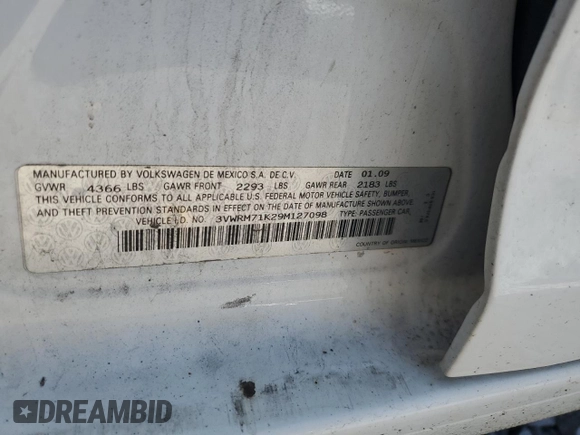 2009 Volkswagen Jetta SE z VIN 3VWRM71K29M127098, wystawiony jako Copart lot #60968215 z przebiegiem Nie podano mil oraz Czysty tytuł • Clean title. Historia ofert i sprzedaży dostępna na DreamBid. Obrazek 13.