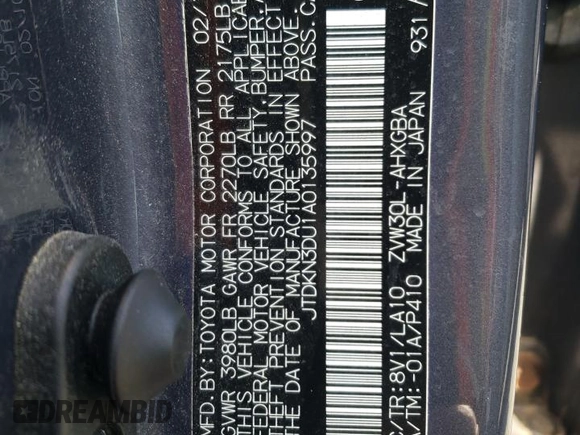 2010 Toyota Prius II with VIN JTDKN3DU1A0135997, listed as a Copart auction lot 55487395 with 222,972 mi miles and Clean Title. Bid and sale history available at carsss.com. Image 12.