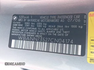 2007 BMW 5 Series 530xi with VIN WBANN73527CN04174, listed as a IAAI auction lot 41401304 with 114,405 mi miles and . Bid and sale history available at DreamBid. Image 9.