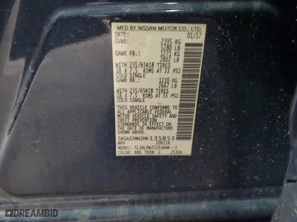 2017 Nissan Murano SL with VIN 5N1AZ2MH2HN135853, listed as a Copart auction lot 46640455 with 67,253 mi miles and Salvage Title. Bid and sale history available at carsss.com. Image 13.