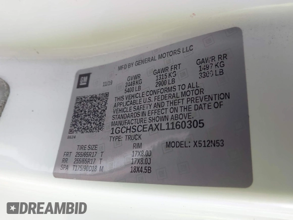 2020 Chevrolet Colorado 2WD LT with VIN 1GCHSCEAXL1160305, listed as a IAAI auction lot 41857711 with 92,154 mi miles and . Bid and sale history available at DreamBid. Image 9.