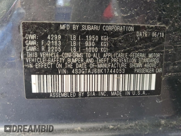 2019 Subaru Impreza Special Sports with VIN 4S3GTAJ68K1744053, listed as a Copart auction lot 51502805 with 136,244 mi miles and Salvage title. Bid and sale history available at DreamBid. Image 12.