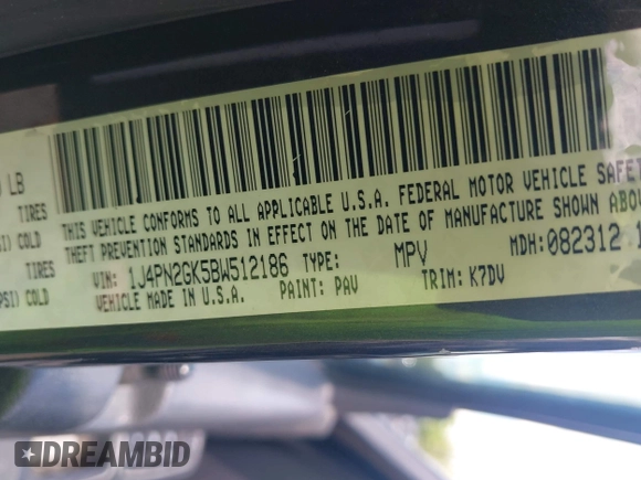 2011 Jeep Liberty Sport Jet with VIN 1J4PN2GK5BW512186, listed as a IAAI auction lot 42313643 with 188,171 mi miles and . Bid and sale history available at DreamBid. Image 9.