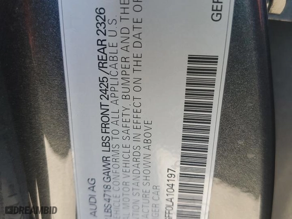 2020 Audi S3 Sedan S line Premium Plus with VIN WAUE1GFF0LA104197, listed as a Copart auction lot 76975944 with NaN miles and Salvage Title. Bid and sale history available at carsss.com. Image 12.