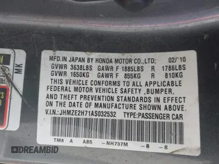 2010 Honda Insight EX with VIN JHMZE2H71AS032532, listed as a IAAI auction lot 41988221 with 333,144 mi miles and . Bid and sale history available at DreamBid. Image 9.