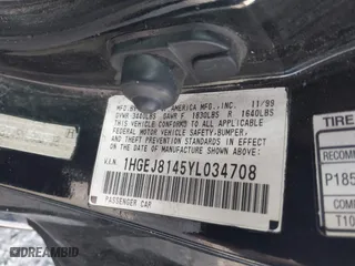 2000 Honda Civic EX with VIN 1HGEJ8145YL034708, listed as a IAAI auction lot 41439528 with 356,246 mi miles. Bid and sale history available at carsss.com. Image 9.