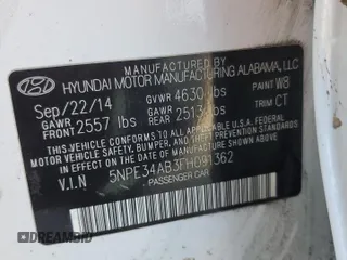 2015 Hyundai Sonata Sport with VIN 5NPE34AB3FH091362, listed as a Copart auction lot 45514825 with 118,809 mi miles and Salvage Title. Bid and sale history available at carsss.com. Image 14.