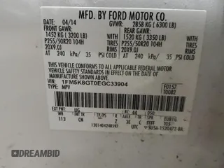 2014 Ford Explorer Sport with VIN 1FM5K8GT0EGC33904, listed as a Copart auction lot 63208875 with 155,002 mi miles and Clean title. Bid and sale history available at DreamBid. Image 14.