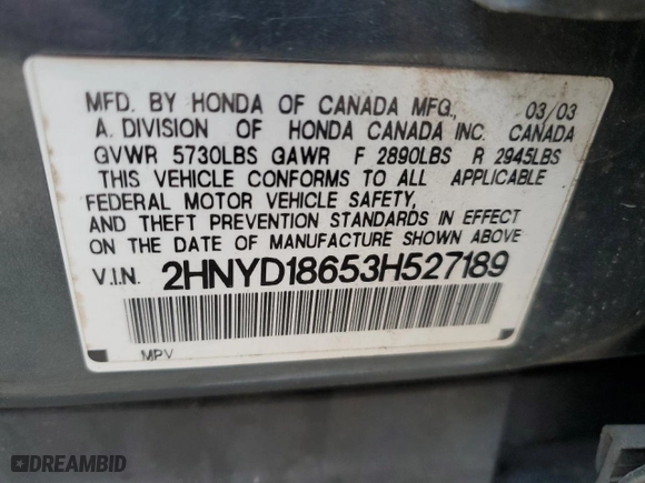 2003 Acura MDX Touring Pkg with VIN 2HNYD18653H527189, listed as a Copart auction lot 82542884 with 386,515 mi miles and Salvage Title. Bid and sale history available at carsss.com. Image 14.