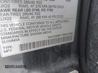 2022 Audi SQ8 Prestige z VIN WA1CWBF11ND017665, wystawiony jako IAAI lot #41430807 z przebiegiem 30 619 mil mil oraz . Historia ofert i sprzedaży dostępna na DreamBid. Obrazek 9.
