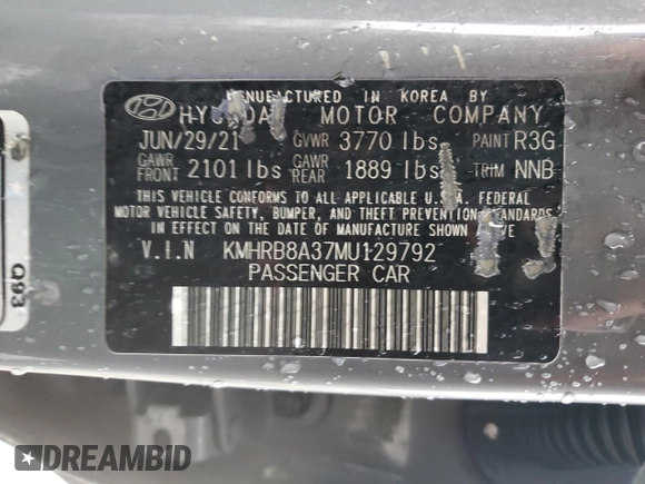 2021 Hyundai Venue SE with VIN KMHRB8A37MU129792, listed as a Copart auction lot 51271125 with 56,230 mi miles and Salvage Title. Bid and sale history available at DreamBid. Image 14.