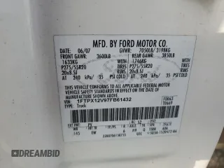 2007 Ford F-150 XL with VIN 1FTPX12V97FB61432, listed as a Copart auction lot 53758525 with 285,278 mi miles and Salvage title. Bid and sale history available at DreamBid. Image 13.