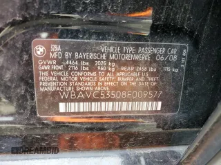 2008 BMW 3 Series 328i with VIN WBAVC53508F009577, listed as a Copart auction lot 46663635 with 138,355 mi miles and Salvage Title. Bid and sale history available at carsss.com. Image 12.