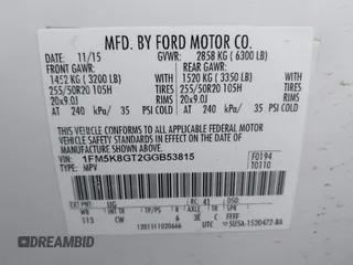 2016 Ford Explorer Sport with VIN 1FM5K8GT2GGB53815, listed as a IAAI auction lot 42172907 with 123,853 mi miles and . Bid and sale history available at carsss.com. Image 9.