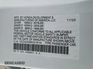 2024 Acura Integra w/A-Spec Technology Package with VIN 19UDE4H68RA018144, listed as a Copart auction lot 42214865 with 0 mi miles and Salvage Title. Bid and sale history available at carsss.com. Image 12.