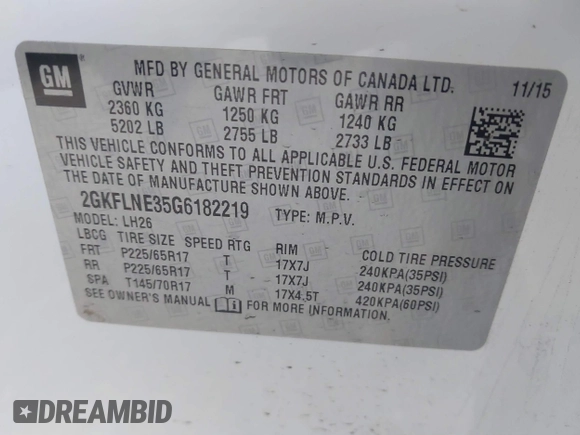 2016 GMC Terrain SLE with VIN 2GKFLNE35G6182219, listed as a IAAI auction lot 41200427 with 131,778 mi miles and . Bid and sale history available at DreamBid. Image 9.
