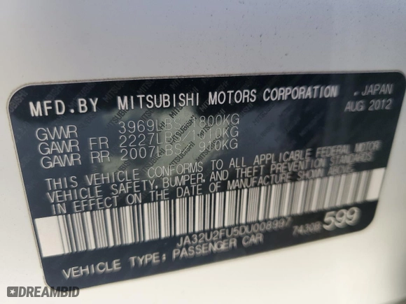 2013 Mitsubishi Lancer ES with VIN JA32U2FU5DU008997, listed as a Copart auction lot 86660824 with 114,888 mi miles and Salvage Title. Bid and sale history available at carsss.com. Image 12.