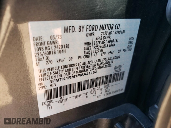 2023 Ford Mustang Mach-E Select with VIN 3FMTK1RM1PMA41162, listed as a Copart auction lot 48897095 with 43,689 mi miles and Salvage Title. Bid and sale history available at DreamBid. Image 14.
