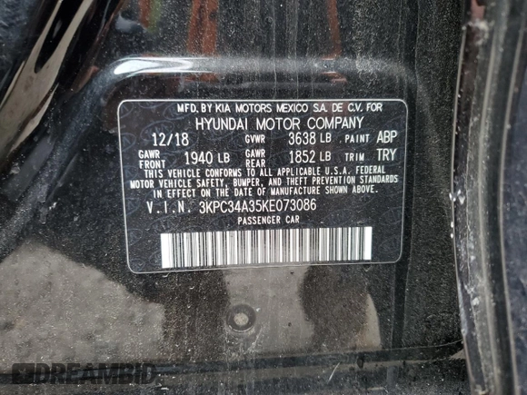 2019 Hyundai Accent Limited with VIN 3KPC34A35KE073086, listed as a Copart auction lot 46021413 with 2,391 mi miles. Bid and sale history available at carsss.com. Image 12.