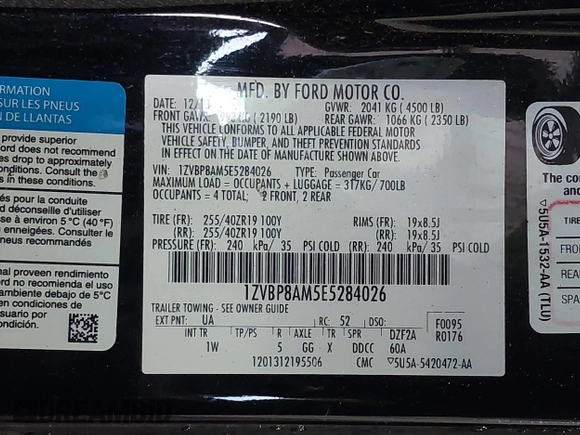 2014 Ford Mustang V6 with VIN 1ZVBP8AM5E5284026, listed as a IAAI auction lot 41861609 with 123,352 mi miles. Bid and sale history available at carsss.com. Image 9.