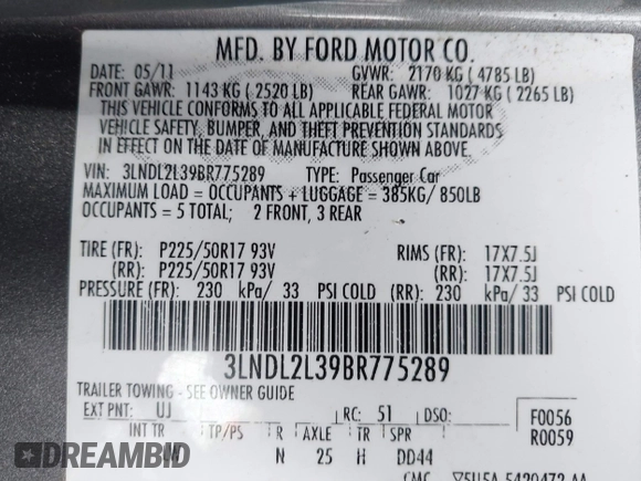 2011 Lincoln MKZ Hybrid with VIN 3LNDL2L39BR775289, listed as a IAAI auction lot 41834998 with 131,985 mi miles. Bid and sale history available at carsss.com. Image 9.