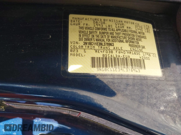 2009 Nissan Versa 1.8 S with VIN 3N1BC11E39L378963, listed as a IAAI auction lot 41829690 with 169,531 mi miles. Bid and sale history available at carsss.com. Image 9.