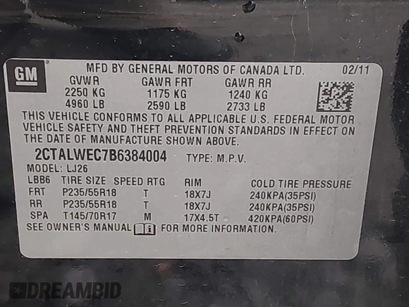 2011 GMC Terrain SLT-2 with VIN 2CTALWEC7B6384004, listed as a IAAI auction lot 41393324 with 200,497 mi miles and . Bid and sale history available at carsss.com. Image 9.