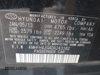 2013 Hyundai Azera z VIN KMHFH4JG4DA243182, wystawiony jako IAAI lot #42403300 z przebiegiem 237 975 mil mil oraz . Historia ofert i sprzedaży dostępna na DreamBid. Obrazek 9.