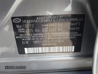 2012 Hyundai Sonata Limited with VIN 5NPEC4ABXCH503014, listed as a IAAI auction lot 41922832 with 143,286 mi miles and . Bid and sale history available at DreamBid. Image 9.