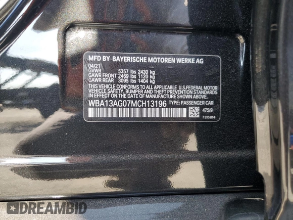 2021 BMW 5 Series 530e with VIN WBA13AG07MCH13196, listed as a Copart auction lot 71261874 with 23,609 mi miles and Salvage Title. Bid and sale history available at carsss.com. Image 14.