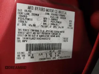 2004 Ford Escape XLS with VIN 1FMYU021X4DA05312, listed as a Copart auction lot 86185954 with 186,010 mi miles and Salvage Title. Bid and sale history available at DreamBid. Image 12.