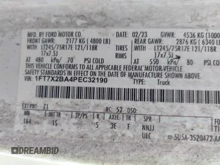 2023 Ford F-250 XL with VIN 1FT7X2BA4PEC32190, listed as a IAAI auction lot 42391494 with Not provided miles and . Bid and sale history available at DreamBid. Image 9.