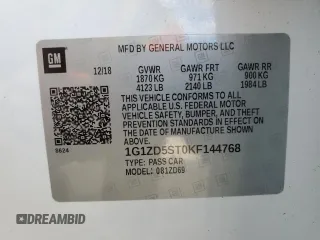 2019 Chevrolet Malibu LT with VIN 1G1ZD5ST0KF144768, listed as a Copart auction lot 49337575 with 126,554 mi miles and Salvage Title. Bid and sale history available at DreamBid. Image 12.