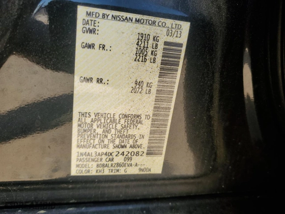 2013 Nissan Altima 2.5 SL with VIN 1N4AL3AP4DC242082, listed as a Copart auction lot 54137275 with 51,607 mi miles and Clean Title. Bid and sale history available at carsss.com. Image 12.