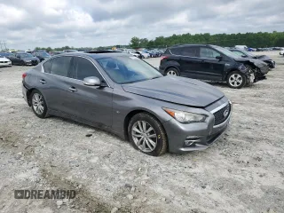 2014 Infiniti Q50 Premium with VIN JN1BV7APXEM675338, listed as a Copart auction lot 57125045 with 58,267 mi miles and Salvage title. Bid and sale history available at DreamBid. Image 4.