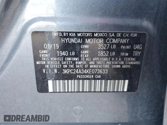 2019 Hyundai Accent SE with VIN 3KPC24A34KE073633, listed as a Copart auction lot 49627185 with 179,648 mi miles and Salvage Title. Bid and sale history available at carsss.com. Image 12.