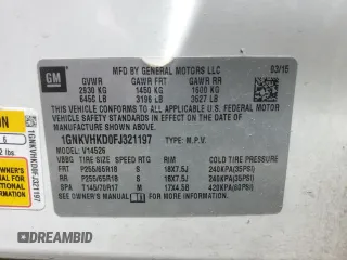 2015 Chevrolet Traverse LT z VIN 1GNKVHKD0FJ321197, wystawiony jako Copart lot #57335825 z przebiegiem 235 976 mil mil oraz Czysty tytuł • Clean title. Historia ofert i sprzedaży dostępna na DreamBid. Obrazek 13.