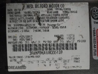 2010 Ford Fusion SE with VIN 3FAHP0HA1AR335139, listed as a IAAI auction lot 42195833 with 127,853 mi miles and . Bid and sale history available at DreamBid. Image 9.