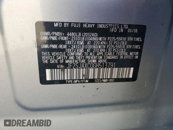 2016 Subaru Forester 2.5i Touring with VIN JF2SJAXC0GH513791, listed as a Copart auction lot 43259455 with 125,491 mi miles and Salvage Title. Bid and sale history available at carsss.com. Image 15.