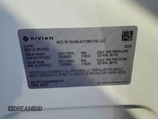 2023 Rivian R1T Adventure z VIN 7FCTGAAA9PN021913, wystawiony jako Copart lot #46222995 z przebiegiem 41 888 mil mil oraz Szkody całkowita. Historia ofert i sprzedaży dostępna na DreamBid. Obrazek 13.
