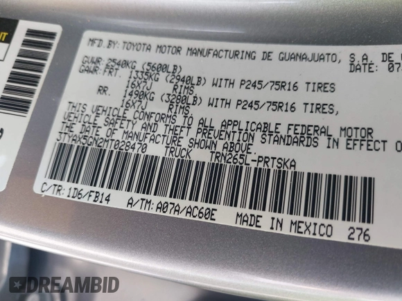 2021 Toyota Tacoma SR with VIN 3TYAX5GN2MT028470, listed as a IAAI auction lot 42514362 with 23,171 mi miles and . Bid and sale history available at DreamBid. Image 9.