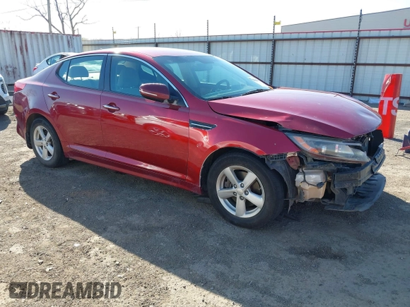2014 Kia Optima LX with VIN 5XXGM4A72EG272724, listed as a IAAI auction lot 41828285 with 136,996 mi miles. Bid and sale history available at carsss.com. Image 1.