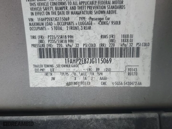 2018 Ford Taurus SEL with VIN 1FAHP2E87JG115069, listed as a Copart auction lot 43984885 with 136,511 mi miles and Salvage Title. Bid and sale history available at carsss.com. Image 13.