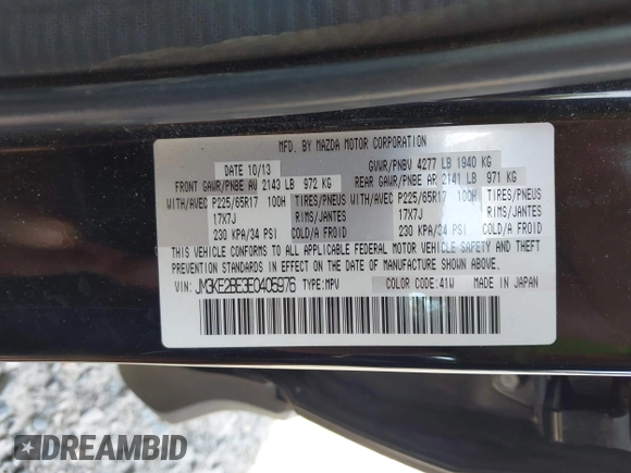 2014 Mazda CX-5 Sport with VIN JM3KE2BE3E0405976, listed as a IAAI auction lot 42161069 with 66,301 mi miles and . Bid and sale history available at carsss.com. Image 9.