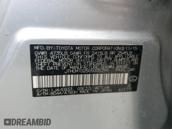 2016 Lexus IS 300/350 with VIN JTHCM1D25G5005399, listed as a Copart auction lot 50045805 with 159,652 mi miles and Clean Title. Bid and sale history available at DreamBid. Image 12.
